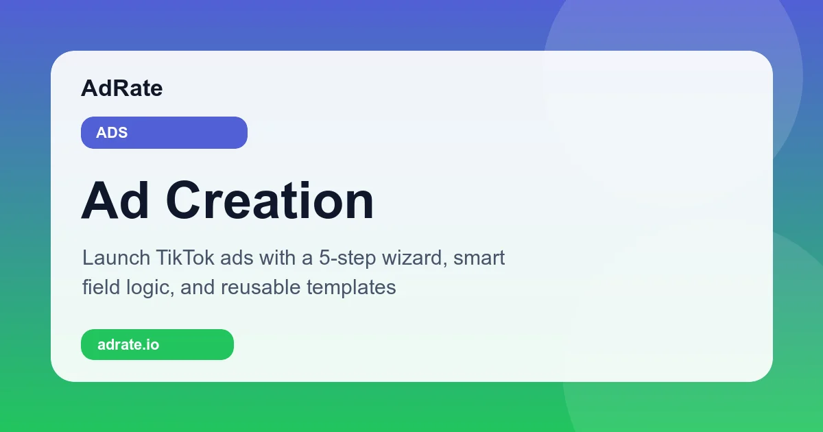 AdRate TikTok ad creation wizard interface