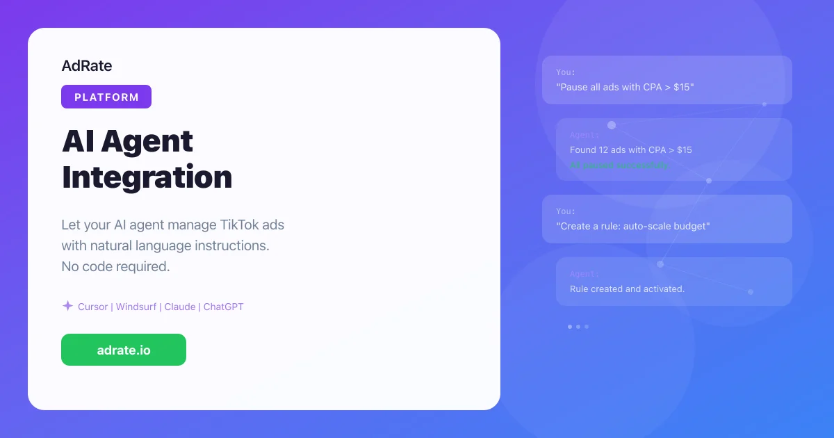 AdRate TikTok Ads AI Agent - manage Ads and GMV Max with natural language
