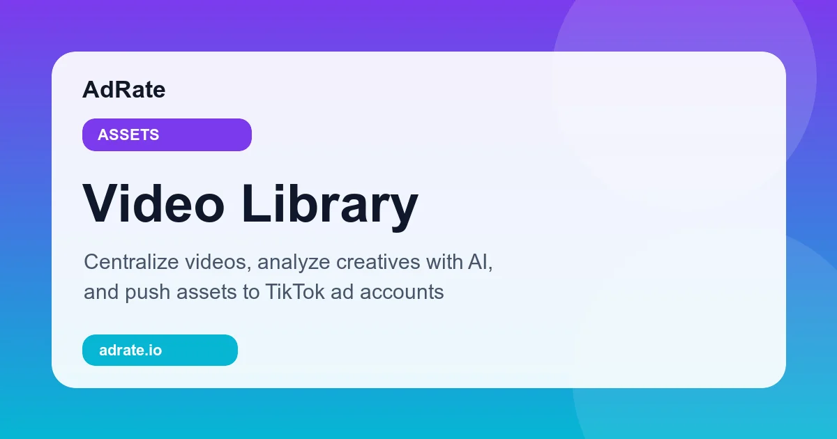AdRate TikTok video asset library interface